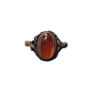 Vintage Oval Stone Baltic Amber Silver Tone Cocktail Ring Size 5.5